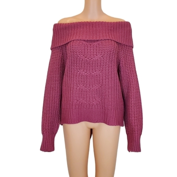 Derek heart off the shoulders chunky knit long sleeve sweater - Picture 1 of 9